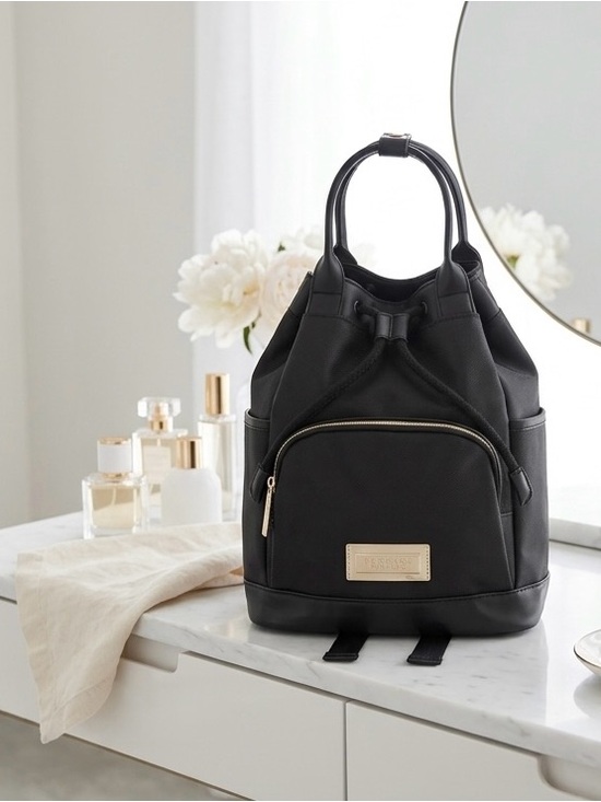 Versace Parfums Handbags - Versace Parfums Black Women's Drawstring Backpack Purse - Chic Everyday Bag
